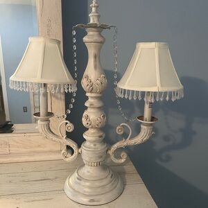 Elegant Cream Chandelier Table Lamp with Dual Shades